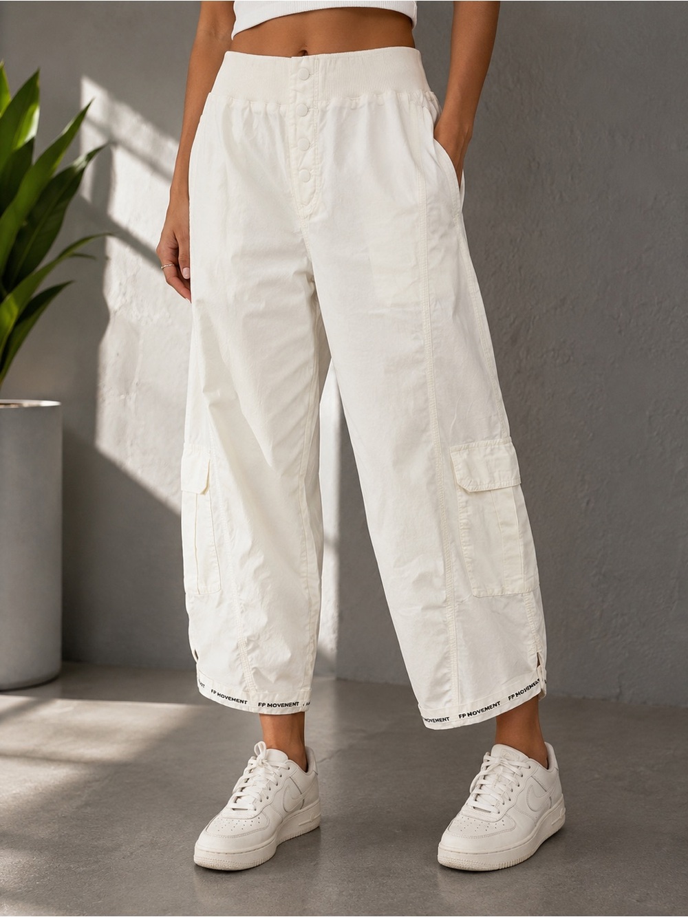 FP Movement by Free People Ivory Wide-Leg Cargo Joggers